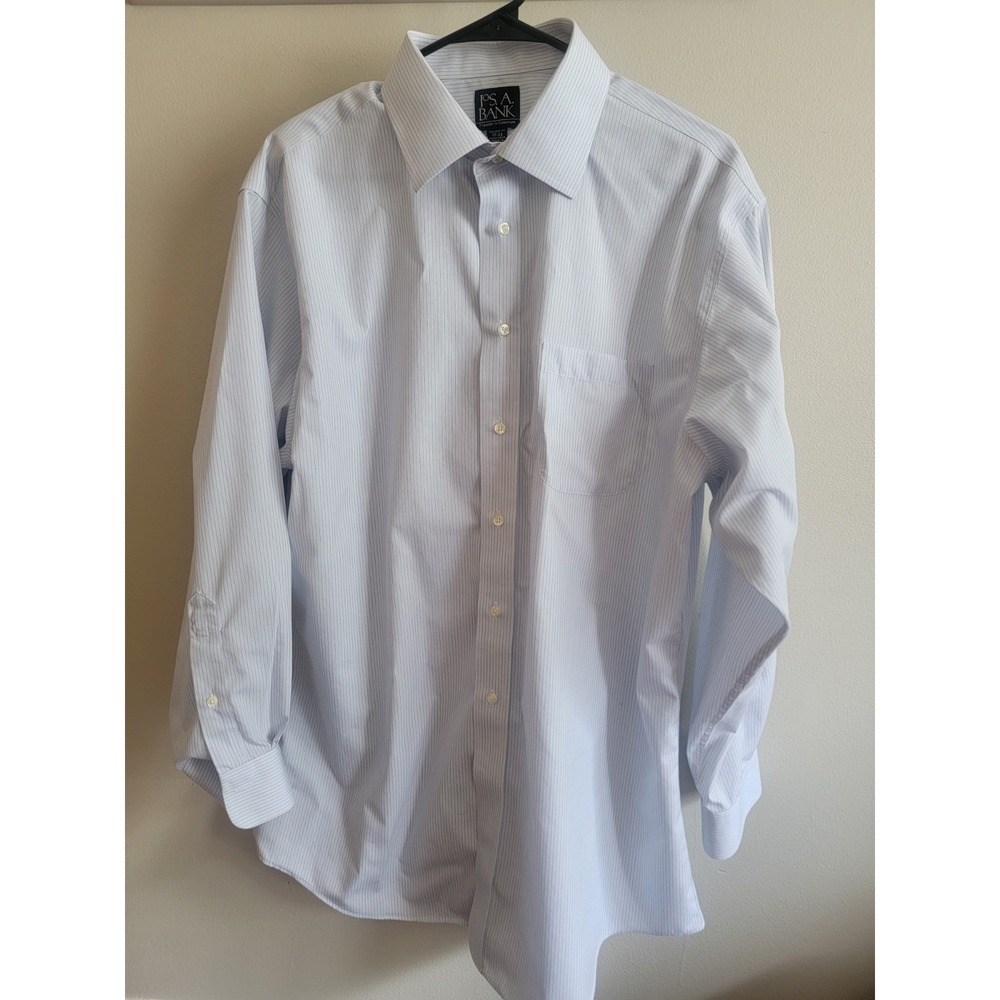 JoS. A. Banks Men's Dress Shirt Cotton Travelers 17-33 Long Sleeve LtBlue Stripe